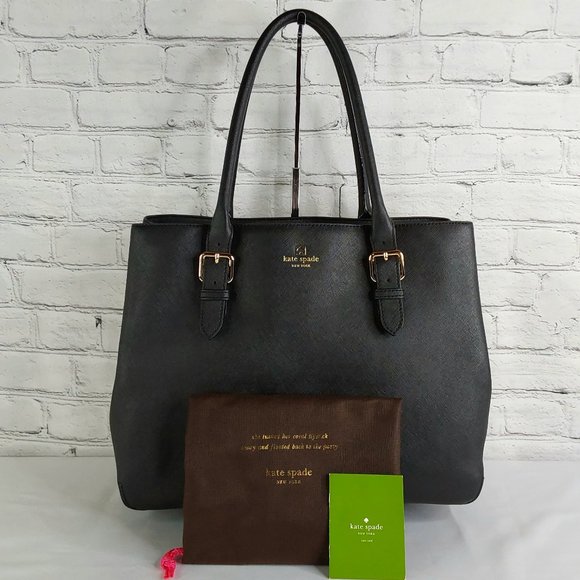 KATE SPADE SAFFIANO LEATHER ADJUSTABLE BUCKLE STRAP LARGE SHOULDER  BAG ONYX - Picture 16 of 16